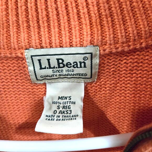 LL Bean Sz Small Mens Orange 1/4 Zip Pull Over Sweater - Picture 2 of 7